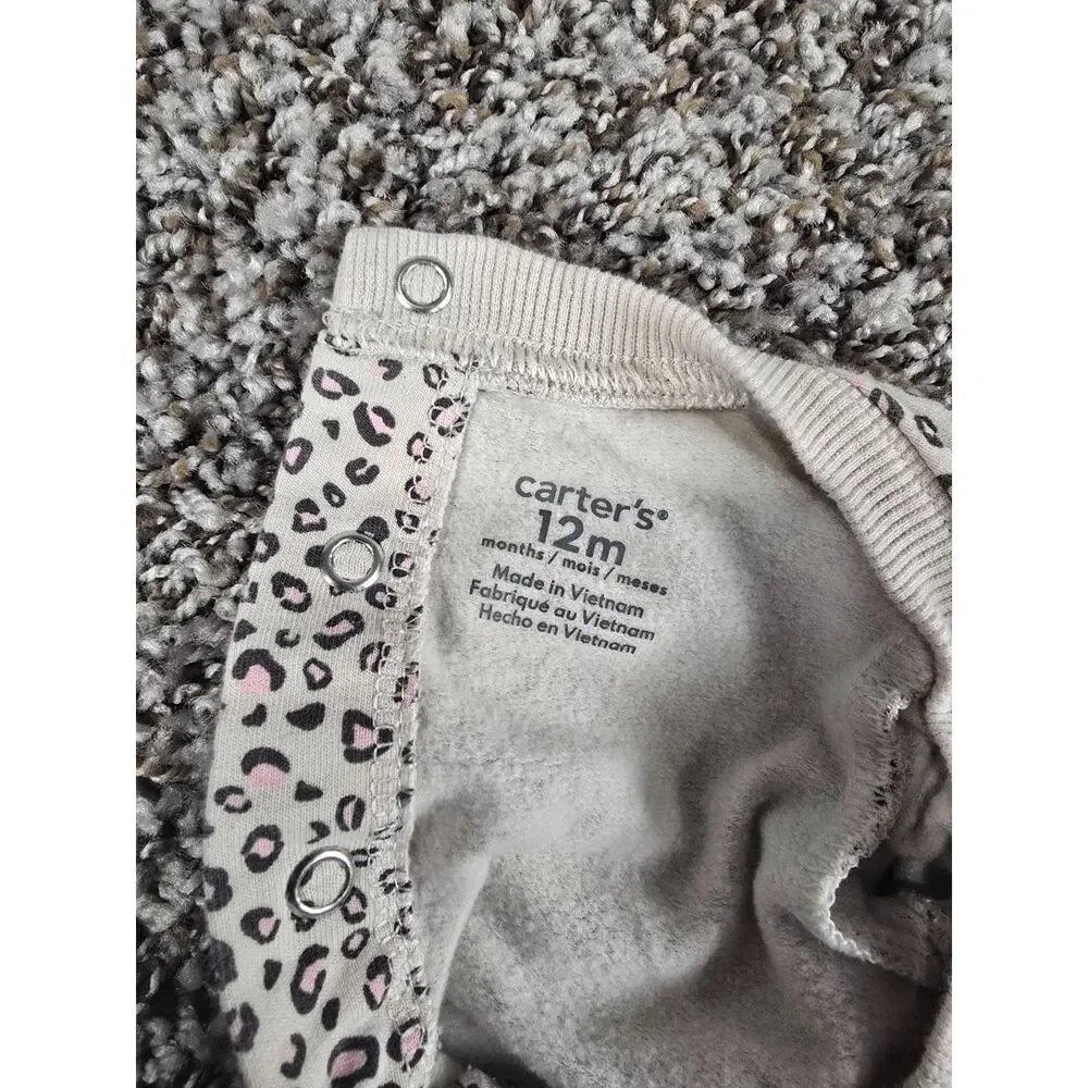 Carters Baby Girls Sz 12M Long Sleeve Sweater Dress Leopard Print Pink Tan